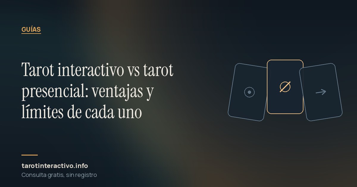 Dos formatos de consulta enfrentados sobre fondo azul noche: una mesa con cartas y una pantalla con la tirada